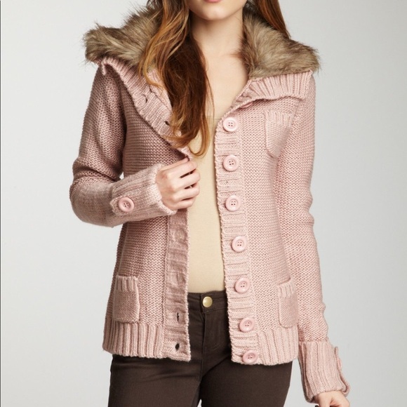 Vertigo Paris Sweaters Vertigo Faux Fur Collar Wool Knit Cardigan Poshmark